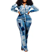 SC Plus Size Printed Fashion Coat And Pants 2 Piece Set GSRX-3006