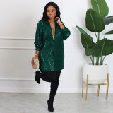 SC Sexy Long Sleeve Sequin Shirt Dress NY-2625