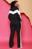 SC Casual Patchwork Long Sleeve Zipper Sport Loose Two Piece Set XMY-9398