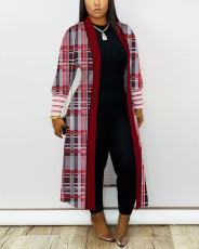 Plus Size Fashion Print Long Sleeve Patchwork Coat GSRX-3009