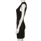 SC Sexy Slim Solid Color Slant Shoulder Sleeveless Hip Dress DLSF-21713