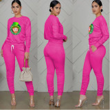 SC Solid Long Sleeve Pant Print Two Piece Set TE-2068