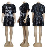 SC Fashion Short Sleeve Elegant Sequin Loose Dress GYSF-0026