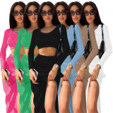 SC Fashion Slim Rib Short Top And Slit Skirt 2 Piece Set ME-8272