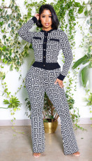 SC Printed Long Sleeve Flared Pants Two Piece Set XHSY-19499