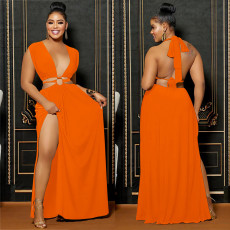 SC Fashion Solid Color Backless Maxi Dress BY-6206