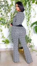 SC Printed Long Sleeve Flared Pants Two Piece Set XHSY-19499