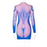 SC Printed Round Neck Long Sleeve Sexy Mini Dress GKLK-2910137A