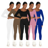 SC Low Collar Rib Sports Casual Long Sleeve Pants Two Piece Set ME-8274