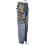SC Camouflage Patchwork Straight-leg Jeans GBTF-9137
