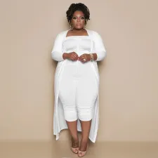 SC Plus Size Solid Jumpsuit And Coat Two Piece Set NNWF-3021