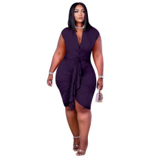 SC Plus Size Solid Lace-up Midi Dress NNWF-3063