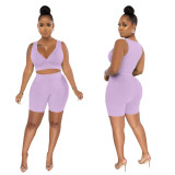 SC Solid Color Tank Top Shorts Two Piece Set YF-10392