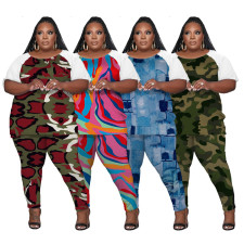 SC Plus Size Print Short Sleeve Pants Two Piece Set MTY-6788