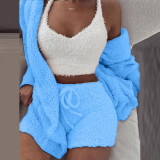 SC Plus Size Plush Pajamas Home Wear Casual Three Piece Short Set GLYY-629