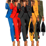 SC Fashion Solid Color Buttons Long Sleeve Pant Blazer Suit GLYY-2060