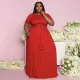 SC Plus Size Short Sleeve Tie Up Pullover And Big Swing Skirt 2 Piece Set NNWF-3023