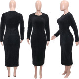 SC Long Sleeve O Neck Wool Maxi Dress SH-390445