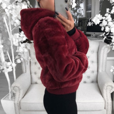SC Fashion Solid Color Hooded Loose Plush Jacket GLYY-6001