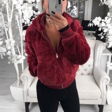 SC Fashion Solid Color Hooded Loose Plush Jacket GLYY-6001