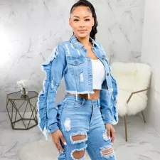 SC Plus Size Fashion Denim Ripped Hole Short Coat HSF-2659