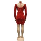 SC Long Sleeve Halter Sequin Mini Dress BY-6046