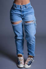 SC Plus Size Casual Denim High Waist Holes Jeans LX-5528