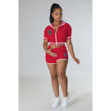 SC B Letter Print Baseball Jacket And Short Sport Suit FOSF-8330