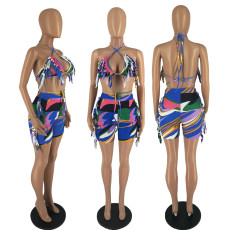 SC Sexy Print Halter Tube Tops And Short Two Piece Set FOSF-8329