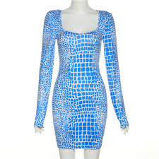 SC Fashion Print Long Sleeve Slim Mini Dress GYME-19785