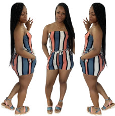 SC Striped Print Wrap Chest Rompers XYMF-8016