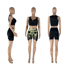SC Printed Fashion Casual Vest Shorts Two Piece Set XMJF-5080