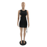 Solid Color Sleeveless Drawstring Mini Dress XHAF-10085