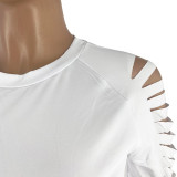 SC Print Holes Short Sleeve T Shirt DDF-8095