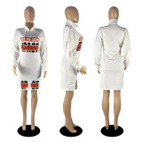 SC Printed Zipper Sweatshirt Dress DDF-8068