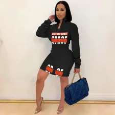 SC Printed Zipper Sweatshirt Dress DDF-8068