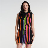 SC Tassel Sleeveless Splicing Knitted Mini Dress GDYF-10707
