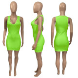 SC Solid Color V Neck Slim Sling Mini Dress HEJ-Y862
