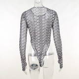 SC Fashion Long Sleeve Print Skinny Bodysuit FL-22550