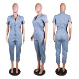 SC Fashion Button Short Sleeve Jumpsuit WY-6662