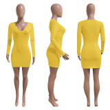 SC Solid Color Long Sleeve Slim Mini Dress HEJ-S912
