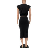 SC Solid Sleeveless Crop Top Long Skirt 2 Piece Sets WAF-77452