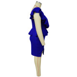 SC Plus Size Ruffles Single Shoulder Split Dress NNWF-7783