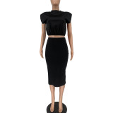 SC Solid Sleeveless Crop Top Long Skirt 2 Piece Sets WAF-77452