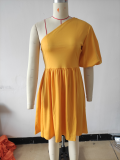 SC Single Shoulder Puff Sleeve Pleated Dress MIL-L402