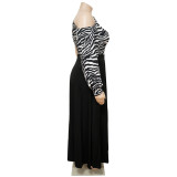 SC Plus Size One Shoulder Top+Split Skirt 2 Piece Sets (Without Belt)NNWF-7567