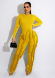 SC Casual Solid Bodysuit And Tassel Pant Suit OUQF-A079