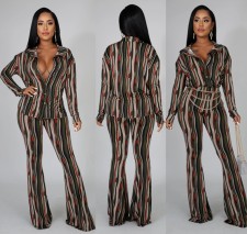 SC Fashion Printed Shirt And Flare Pants Two Piece Set GDNY-2208