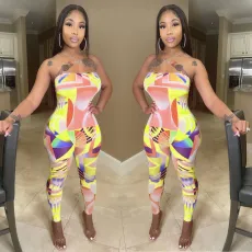 SC Fashion Sexy Print Tube Top Jumpsuits JRF-249