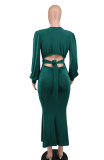 SC Elegant Solid Long Sleeve Maxi Dress XHXF-343